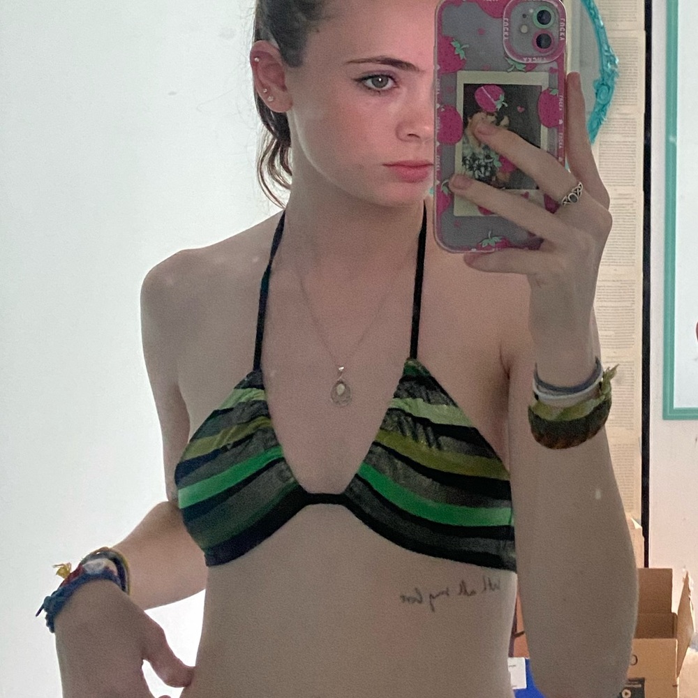 Custo Barcelona Green and black striped bikini top size 0